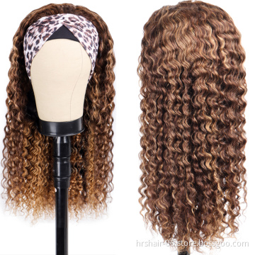 Drop Shipping 100% Virgin Brazilian Human Hair Headband Wigs Cheap Wholesale Deep Wave Highlight Ombre P4/27 Color No Lace Wigs
